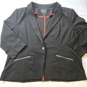 Christian Siriano Women's Black Blazer 3/4 Sleeve SZ XL Button/Zipper Pockets